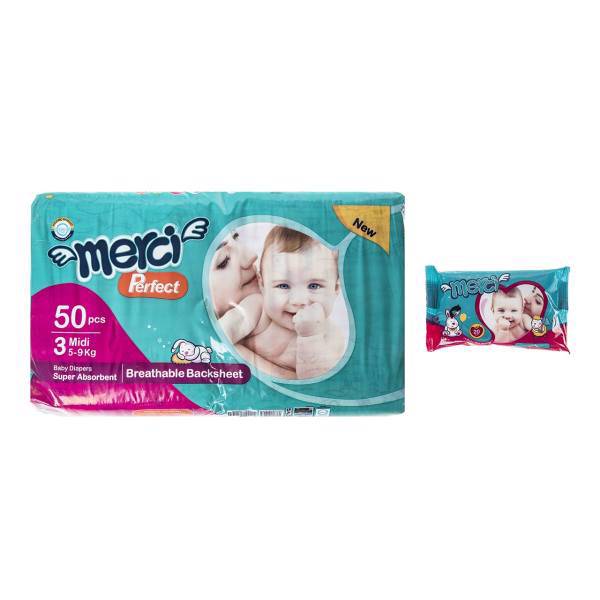پوشک مرسی مدل Perfect سایز 3 بسته 50 عددی، Merci Perfect Size 3 Diaper Pack of 50