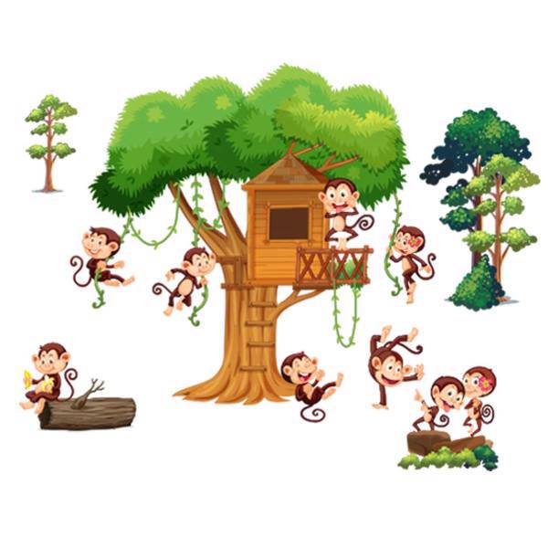 استیکر سه بعدی ژیوار طرح میمون های بازیگوش، Zhivar Monkeys 3D Wall Sticker