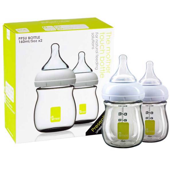 شیشه شیر یومیی مدل N100008-G ظرفیت 160 میلی لیتر بسته 2 عددی، Umee N100008-G Baby Bottle 160 ml Pack Of 2