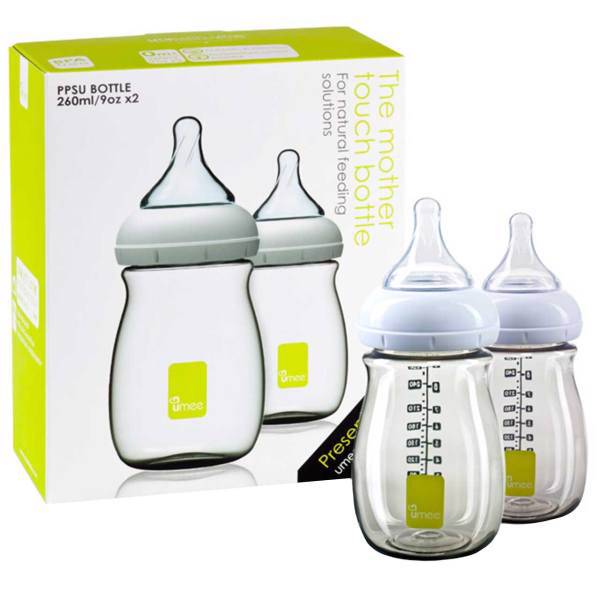 شیشه شیر یومیی مدل N100011-G ظرفیت 260 میلی لیتر بسته 2 عددی، Umee N100011-G Baby Bottle 260 ml Pack Of 2