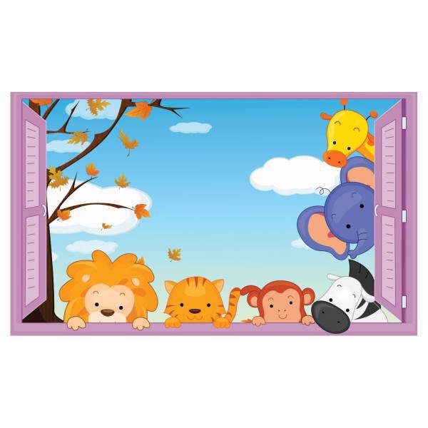 استیکر سه بعدی ژیوار طرح پنجره حیوانات، Zhivar Animals Window 3D Wall Sticker