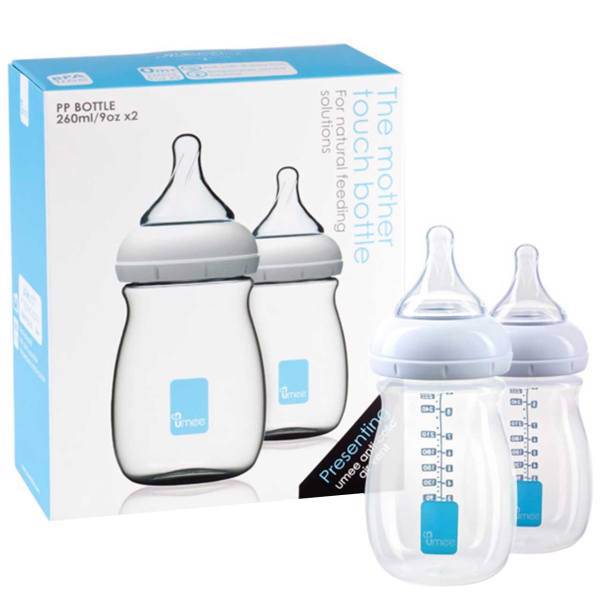 شیشه شیر یومیی مدل N100005-T ظرفیت 260 میلی لیتر بسته 2 عددی، Umee N100005-T Baby Bottle 260 ml Pack Of 2