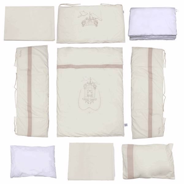 سرویس 9 تکه خواب کودک پیرکاردین مدل Cream Birdy، Pierre Cardin Cream Birdy Baby Bed Set 9 Pieces