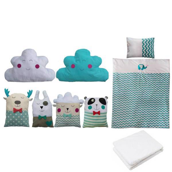 سرویس 9تکه محافظ تخت کودک دالی مدلBlue-Animals-02، Dali Blue-Animals-02 Baby Bed Set 9Pcs