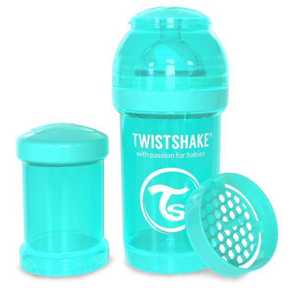 ست شیشه شیر و ذخیره ساز تویست شیک مدل فیروزه ای، Turquoise- ANTI-COLIC 180ML