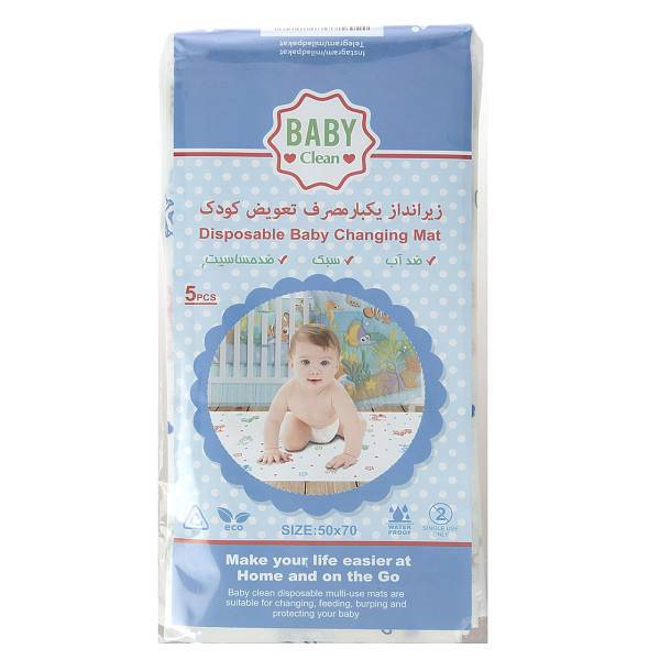 زیرانداز تعویض یکبار مصرف بیبی کلین مدل Animals بسته 5 عددی، Baby Clean Animals Langering Disposable Baby Changing Mat Pack Of 5