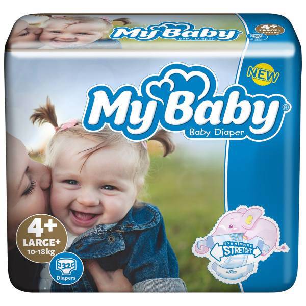 پوشک مای بیبی مدل Stretchy سایز 4Plus بسته 32 عددی، My Baby Stretchy Size 4Plus Diaper Pack of 32