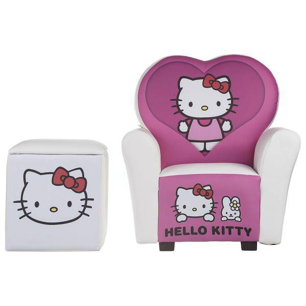 مبل و جلو مبلی کودک پینک مدل Hello Kitty، Pink Hello Kitty Kids Sofa And Sofa Puff